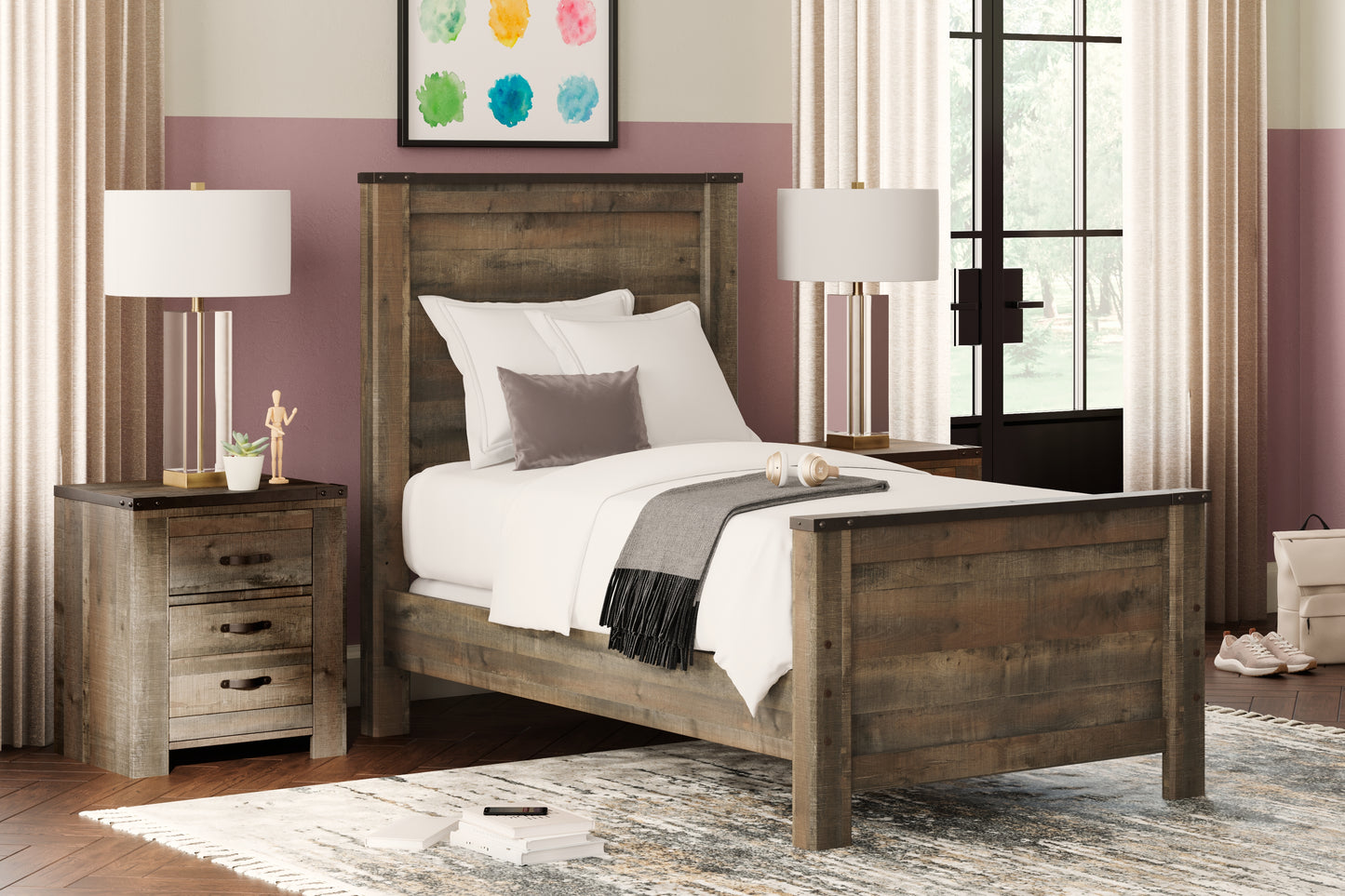 The Furniture Outlets - Ashley Furniture - Trinell Bedroom - Twin Panel Bed / Brown - B446B2