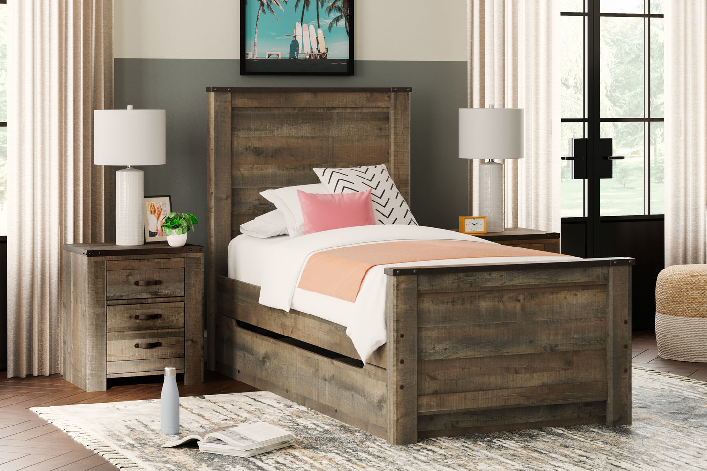 The Furniture Outlets - Ashley Furniture - Trinell Bedroom - Twin Panel Bed with 1 Large Storage Drawer / Brown - B446B8