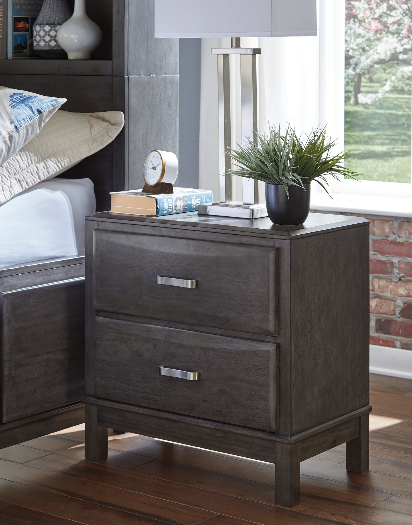 The Furniture Outlets - Ashley Furniture - Caitbrook Bedroom - Two Drawer Night Stand / Gray - B476-92