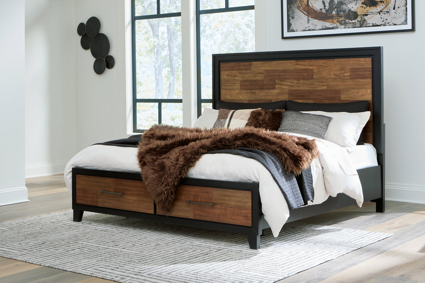 The Furniture Outlets - Ashley Furniture - Kraeburn Bedroom - Queen Panel Storage Bed / Brown/Black - B496B6