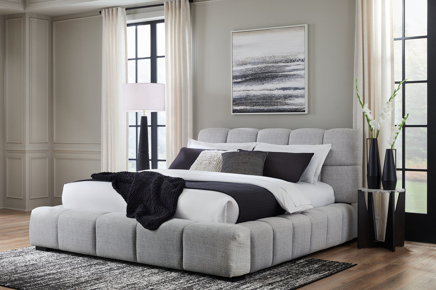 The Furniture Outlets - Ashley Furniture - Grendusk Bedroom - Queen Upholstered Bed / Light Gray - PCB584B1