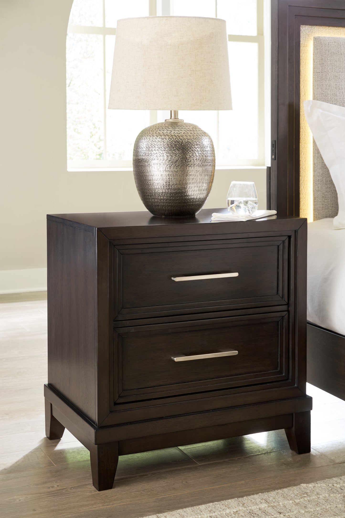 The Furniture Outlets - Ashley Furniture - Neymorton Bedroom - Two Drawer Night Stand / Dark Grayish Brown - B618-92