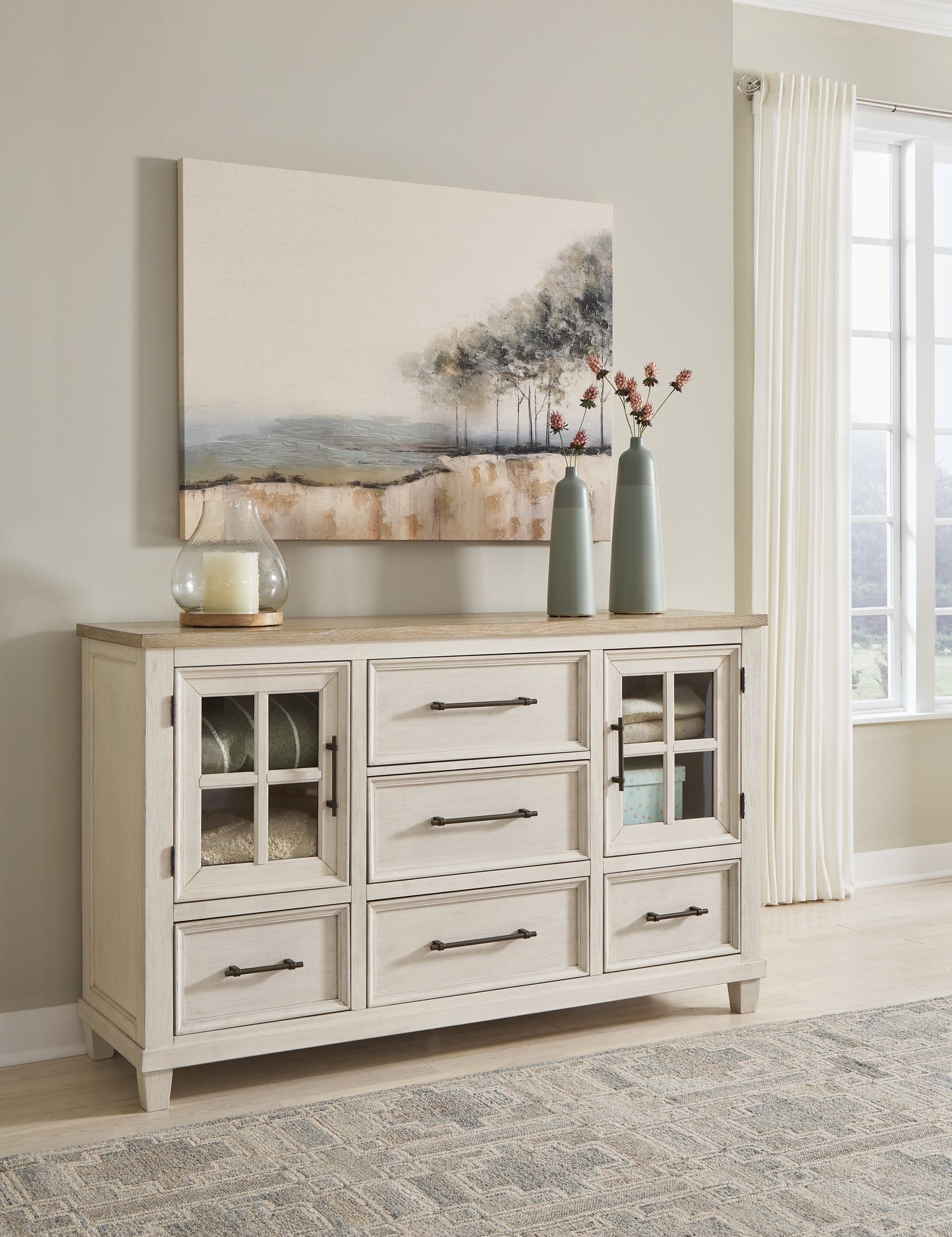 The Furniture Outlets - Ashley Furniture - Shaybrock Bedroom - Dresser / Antique White/Brown - B683-31
