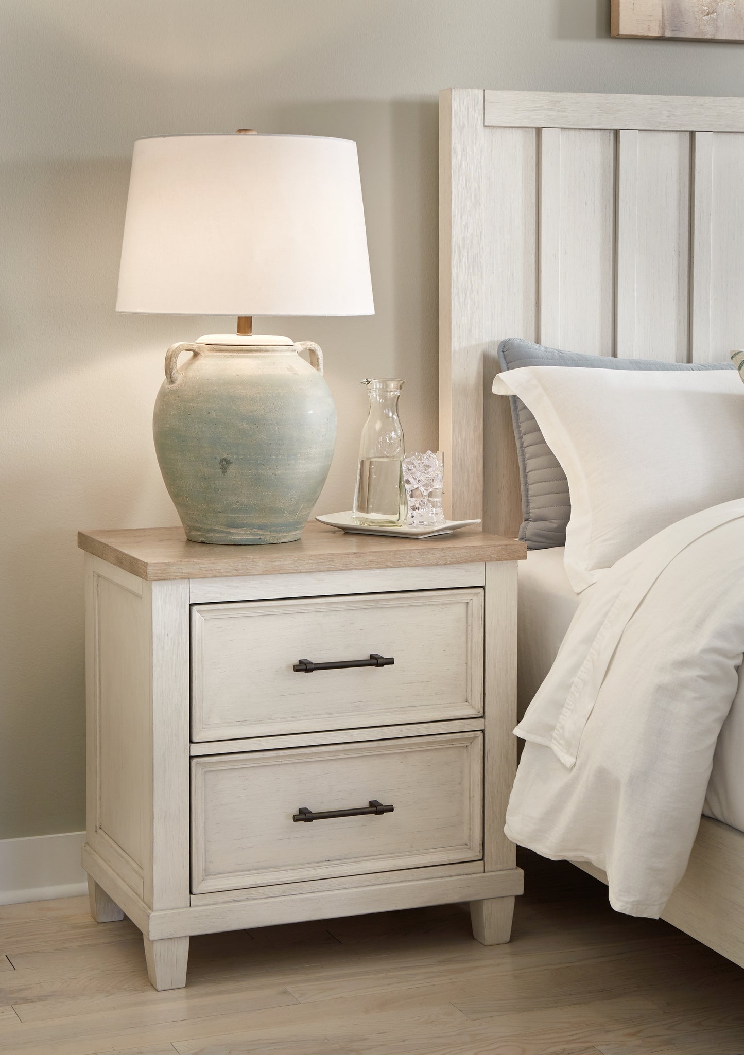The Furniture Outlets - Ashley Furniture - Shaybrock Bedroom - Two Drawer Night Stand / Antique White/Brown - B683-92