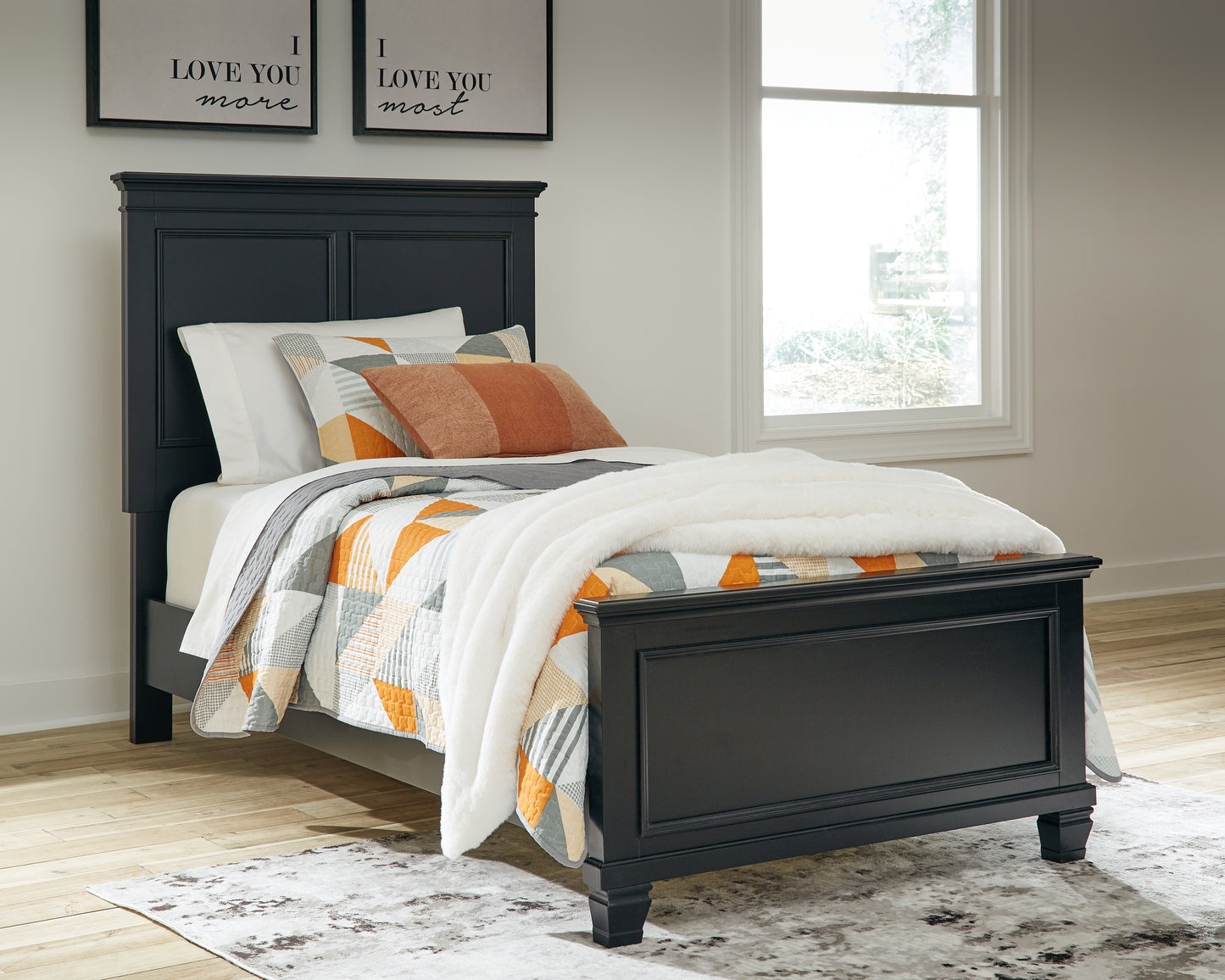 The Furniture Outlets - Ashley Furniture - Lanolee Bedroom - Twin Panel Bed / Black - B687B2