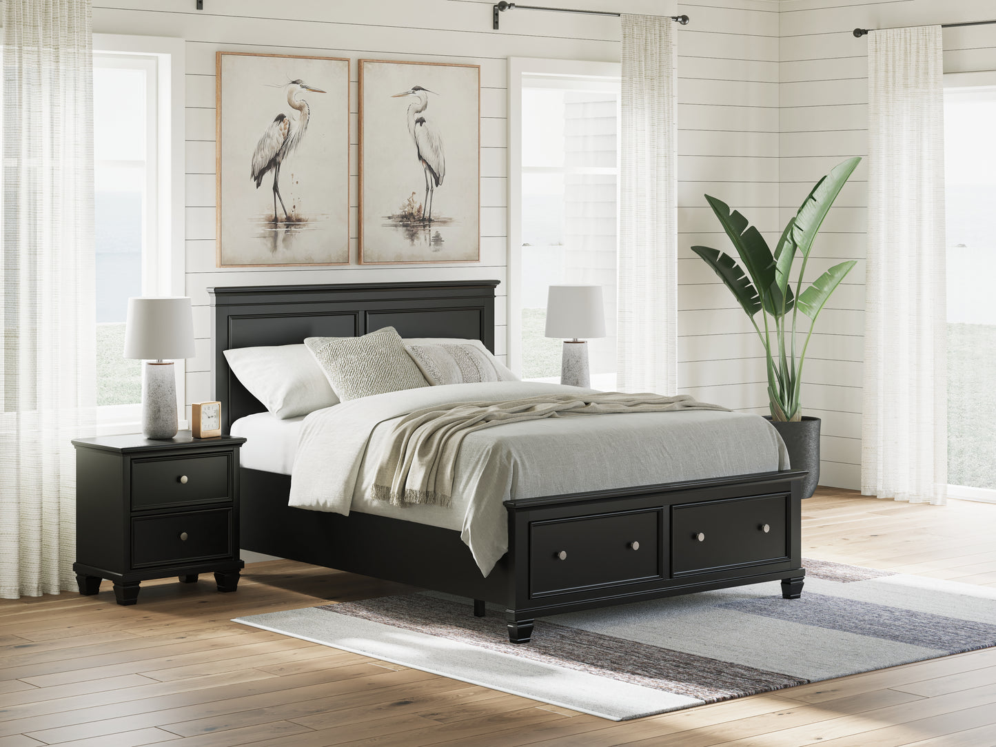 The Furniture Outlets - Ashley Furniture - Lanolee Bedroom - Queen Panel Storage Bed / Black - B687B17