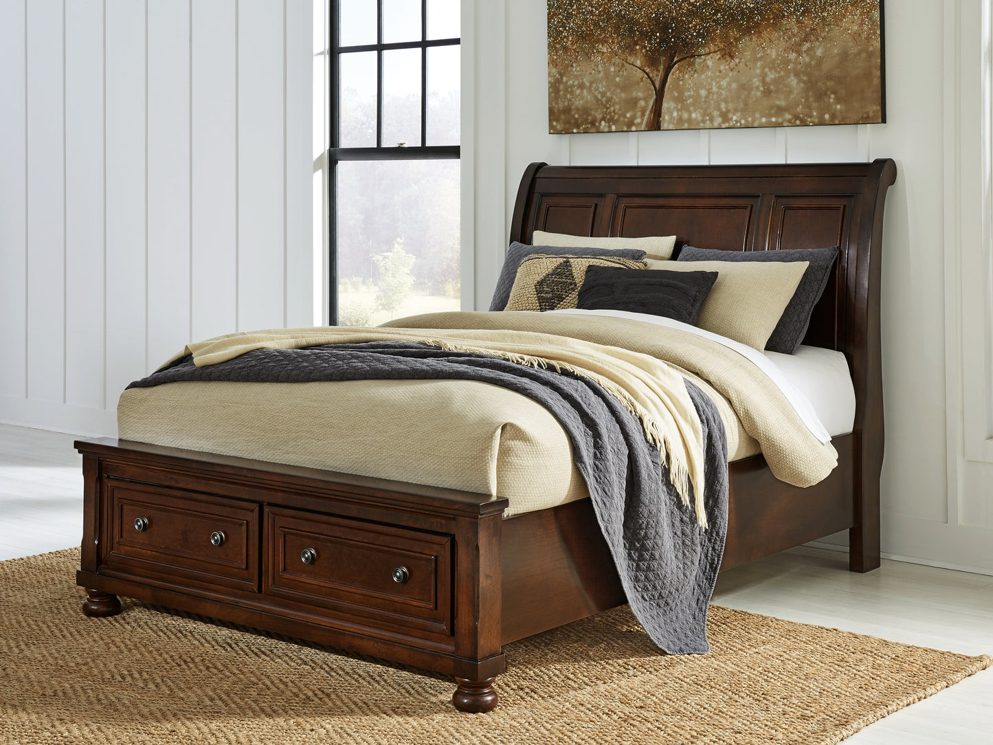The Furniture Outlets - Ashley Furniture - Porter Bedroom - Queen Sleigh Storage Bed / Rustic Brown - B697B43