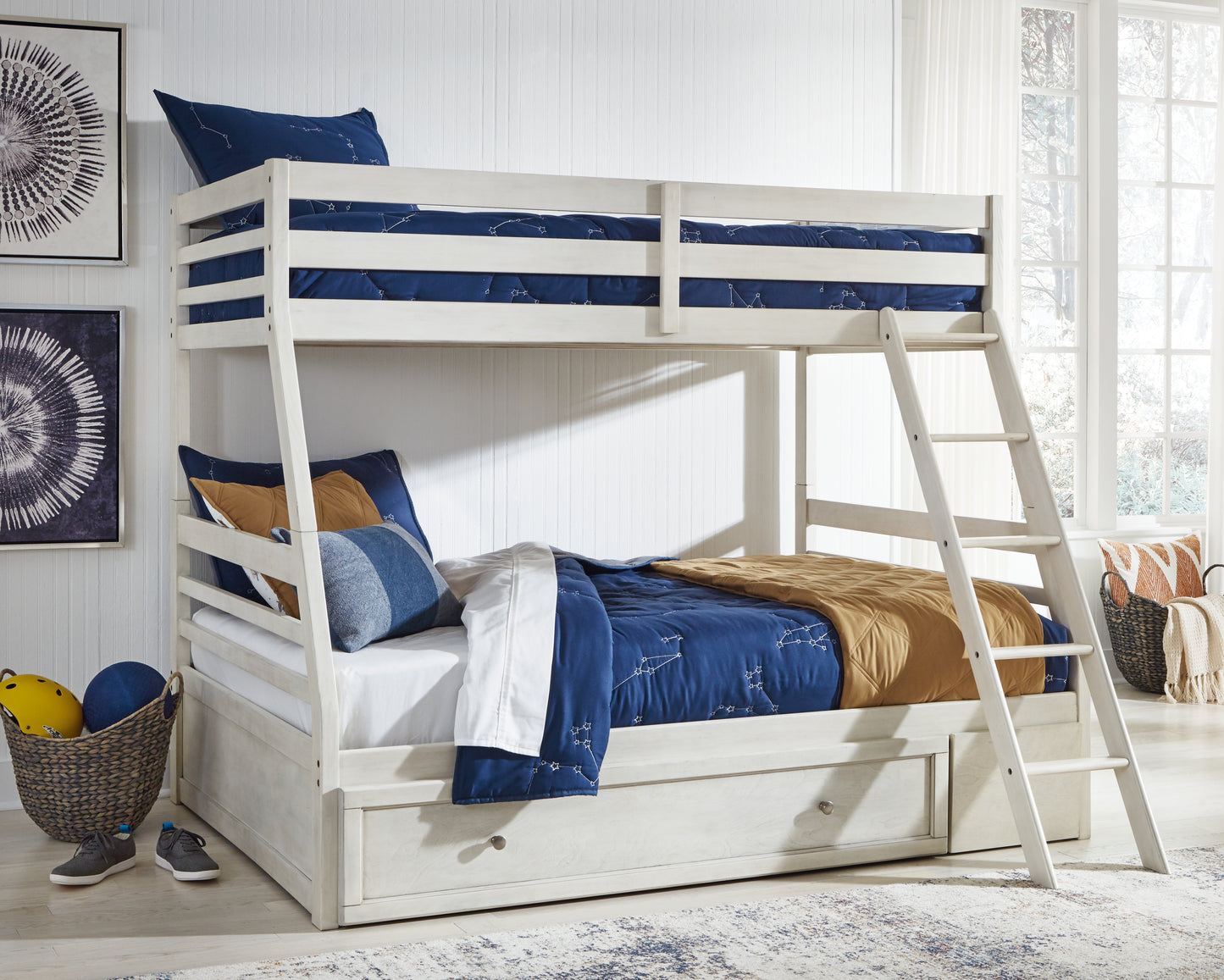 The Furniture Outlets - Ashley Furniture - Robbinsdale Bedroom - Twin over Full Bunk Bed with Storage / Antique White - B742B16