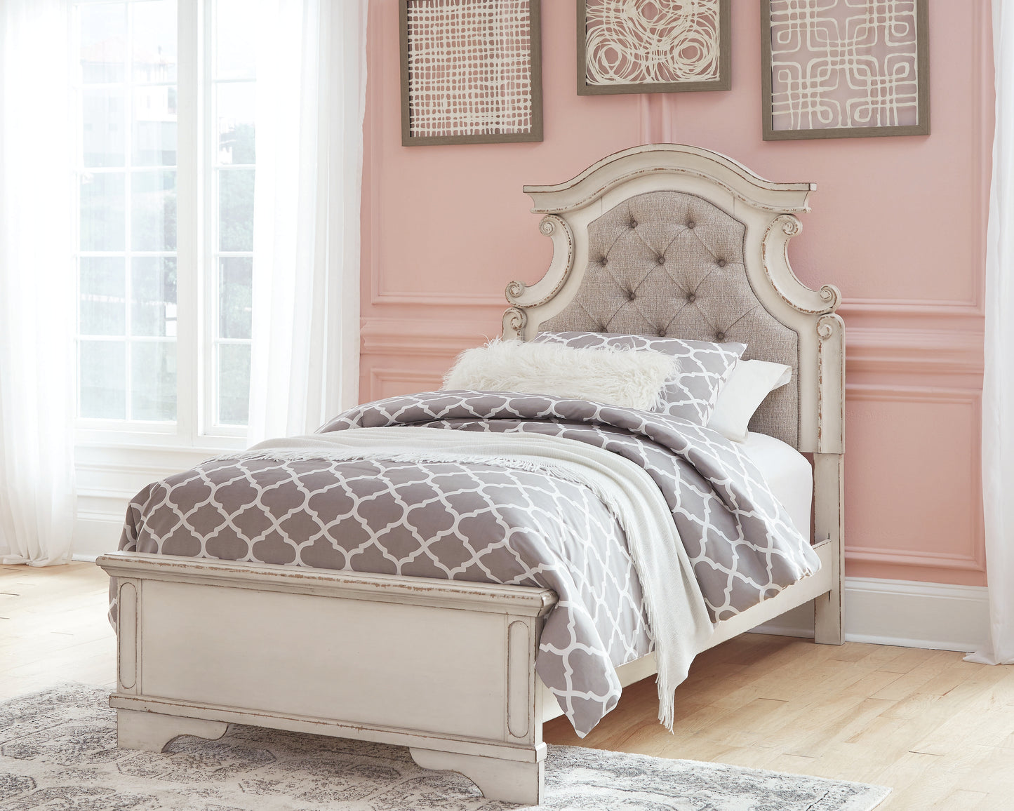 The Furniture Outlets - Ashley Furniture - Realyn Bedroom - Twin Panel Bed / Chipped White - B743B13