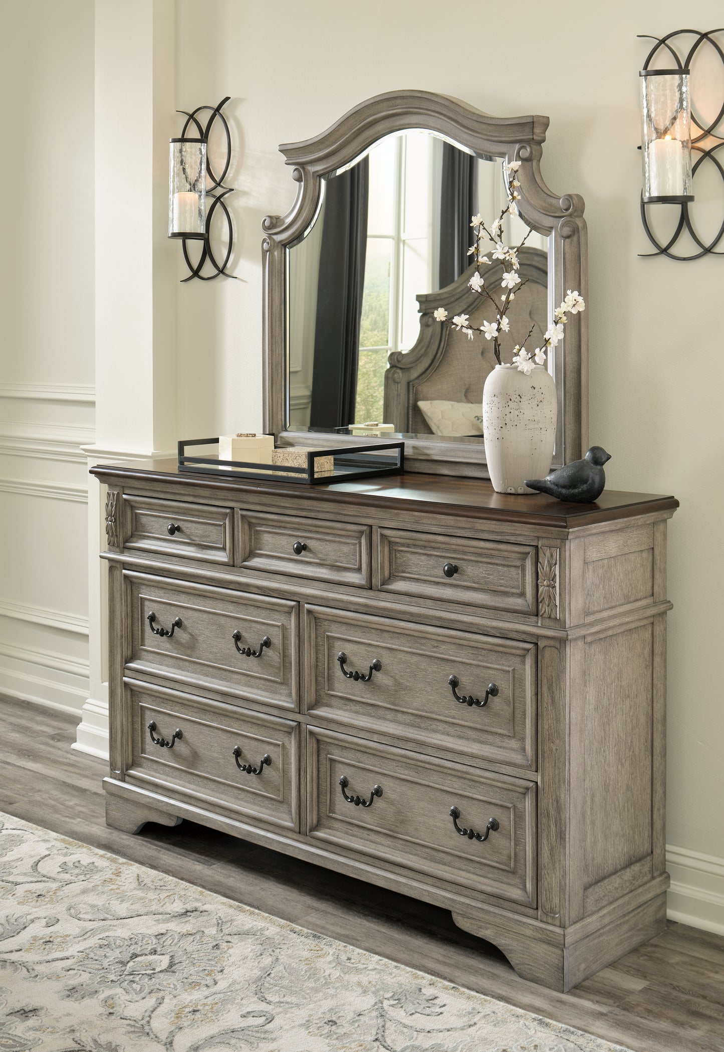 The Furniture Outlets - Ashley Furniture - Lodenbay Bedroom - Dresser and Mirror / Antique Gray/Brown - B751B1