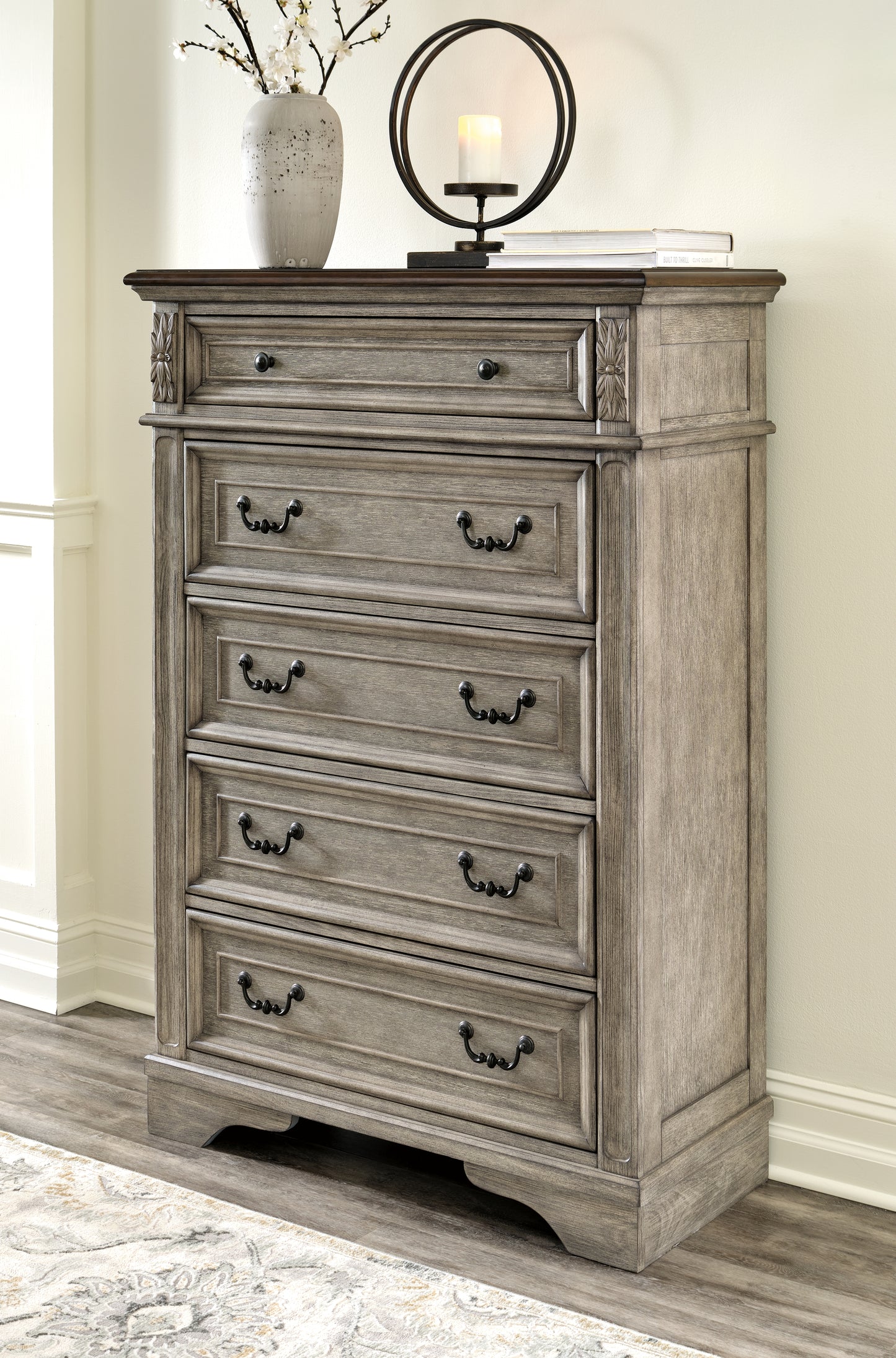 The Furniture Outlets - Ashley Furniture - Lodenbay Bedroom - Five Drawer Chest / Antique Gray/Brown - B751-46