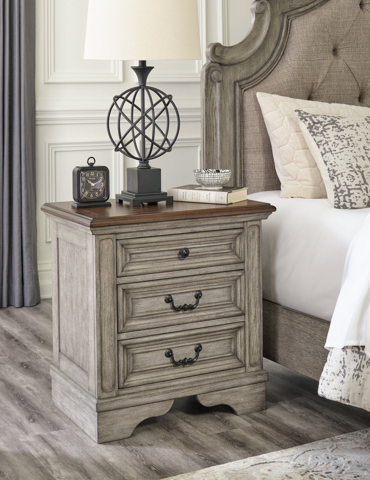 The Furniture Outlets - Ashley Furniture - Lodenbay Bedroom - Three Drawer Night Stand / Antique Gray/Brown - B751-93