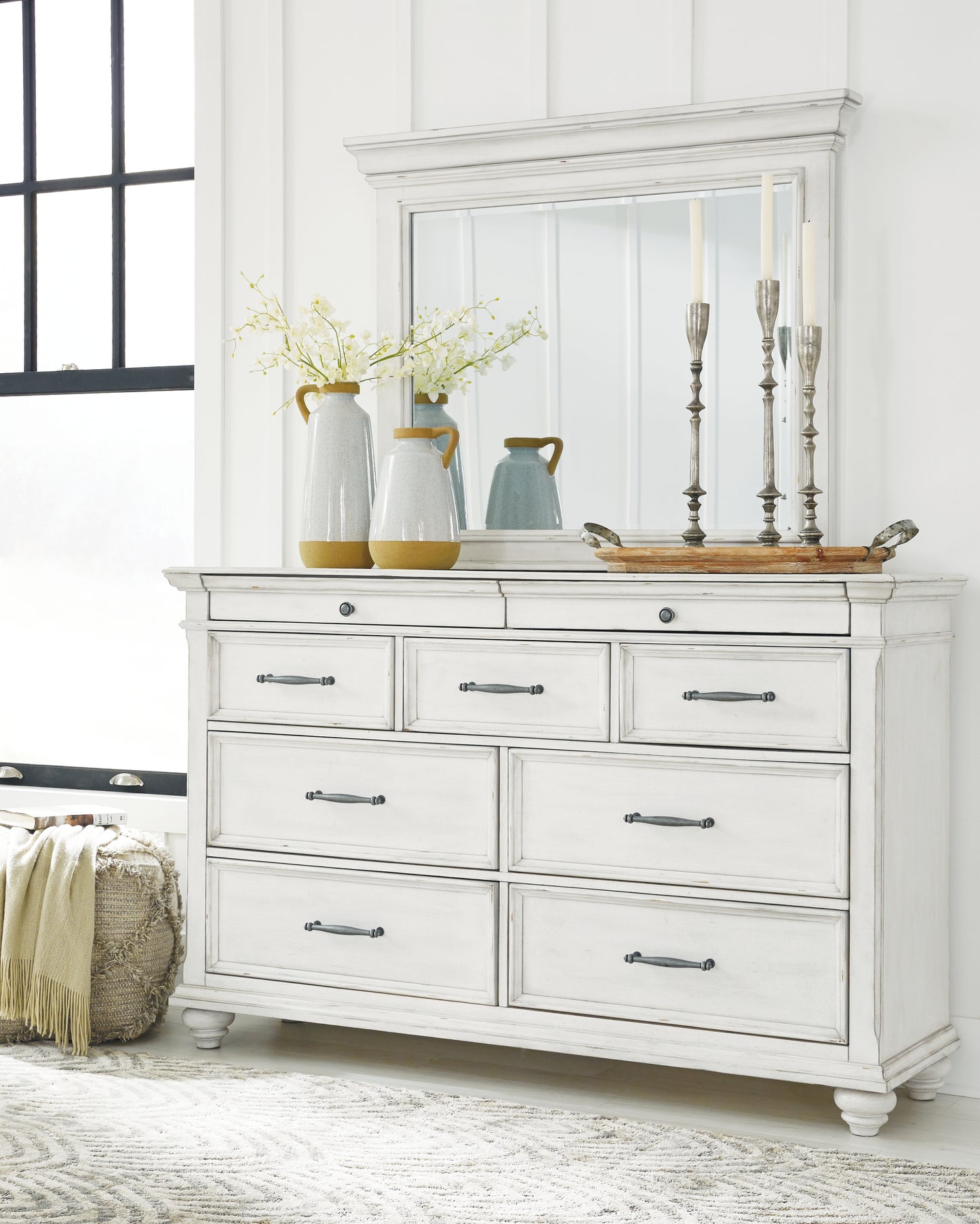 The Furniture Outlets - Ashley Furniture - Kanwyn Bedroom - Dresser and Mirror / Whitewash - B777B1