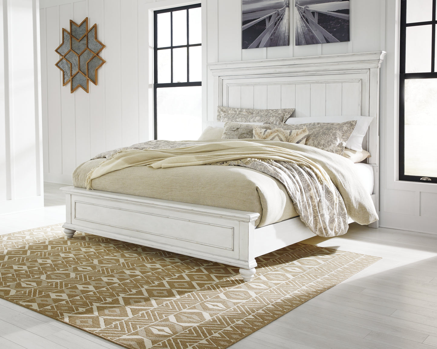 The Furniture Outlets - Ashley Furniture - Kanwyn Bedroom - King Panel Bed / Whitewash - B777B8