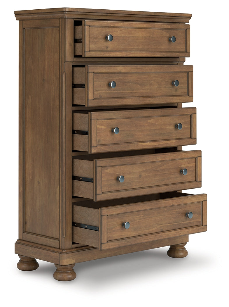 The Furniture Outlets - Ashley Furniture - Feddinger Bedroom - Five Drawer Chest / Medium Brown - PCB779-46