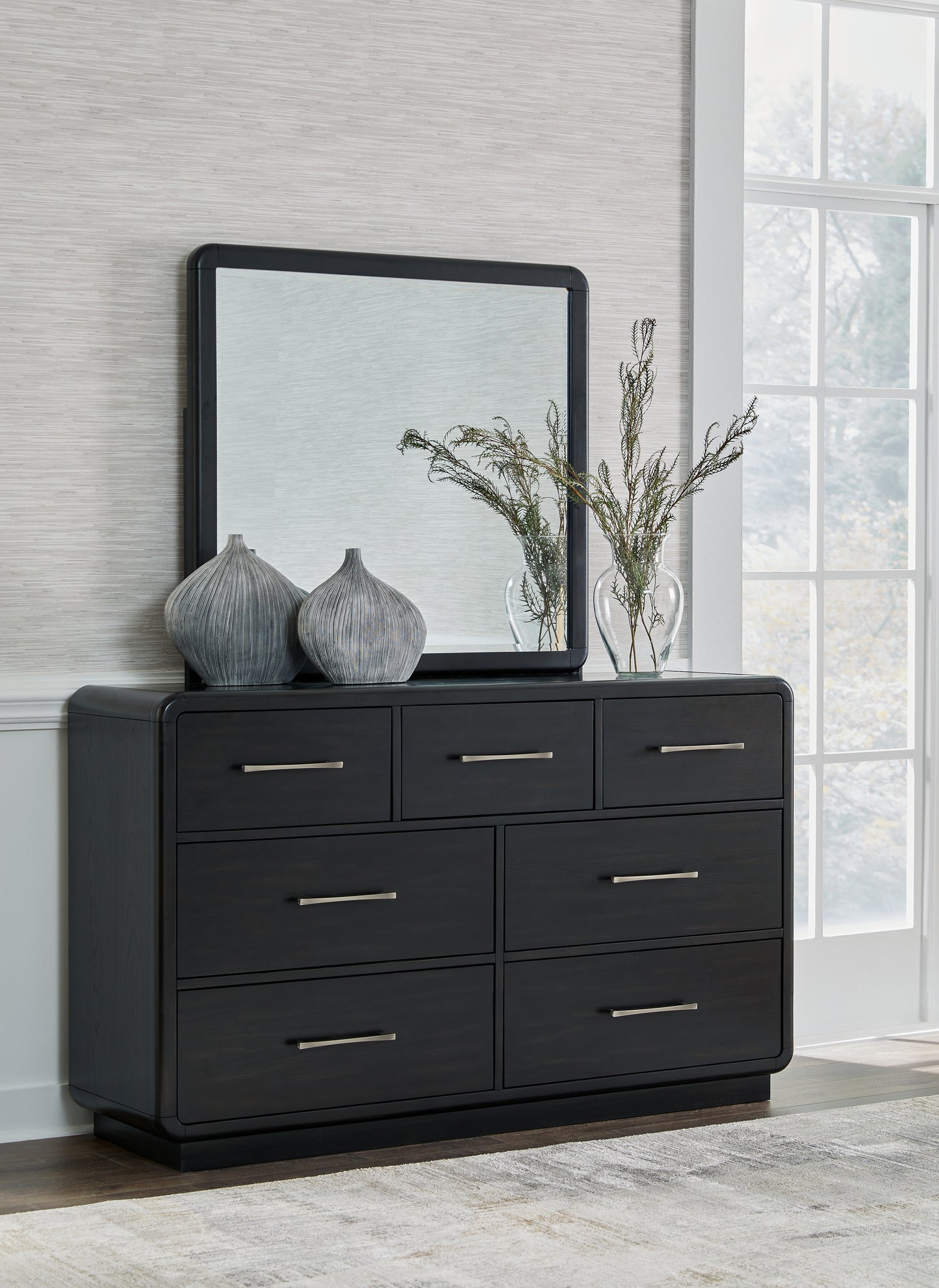 The Furniture Outlets - Ashley Furniture - Rowanbeck Bedroom - Dresser and Mirror / Black - B821B1