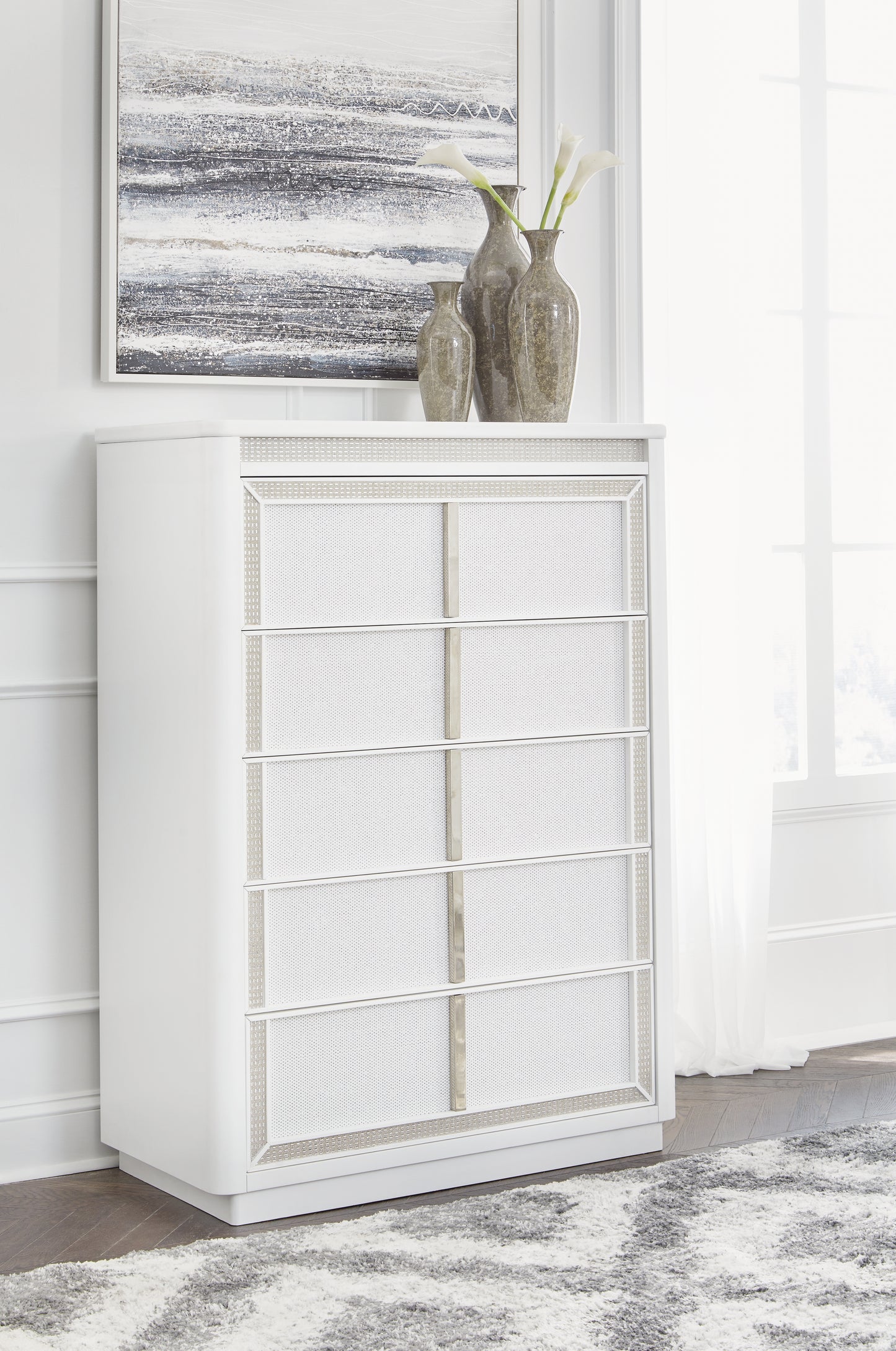 The Furniture Outlets - Ashley Furniture - Chalanna Bedroom - Five Drawer Chest / White - B822-46
