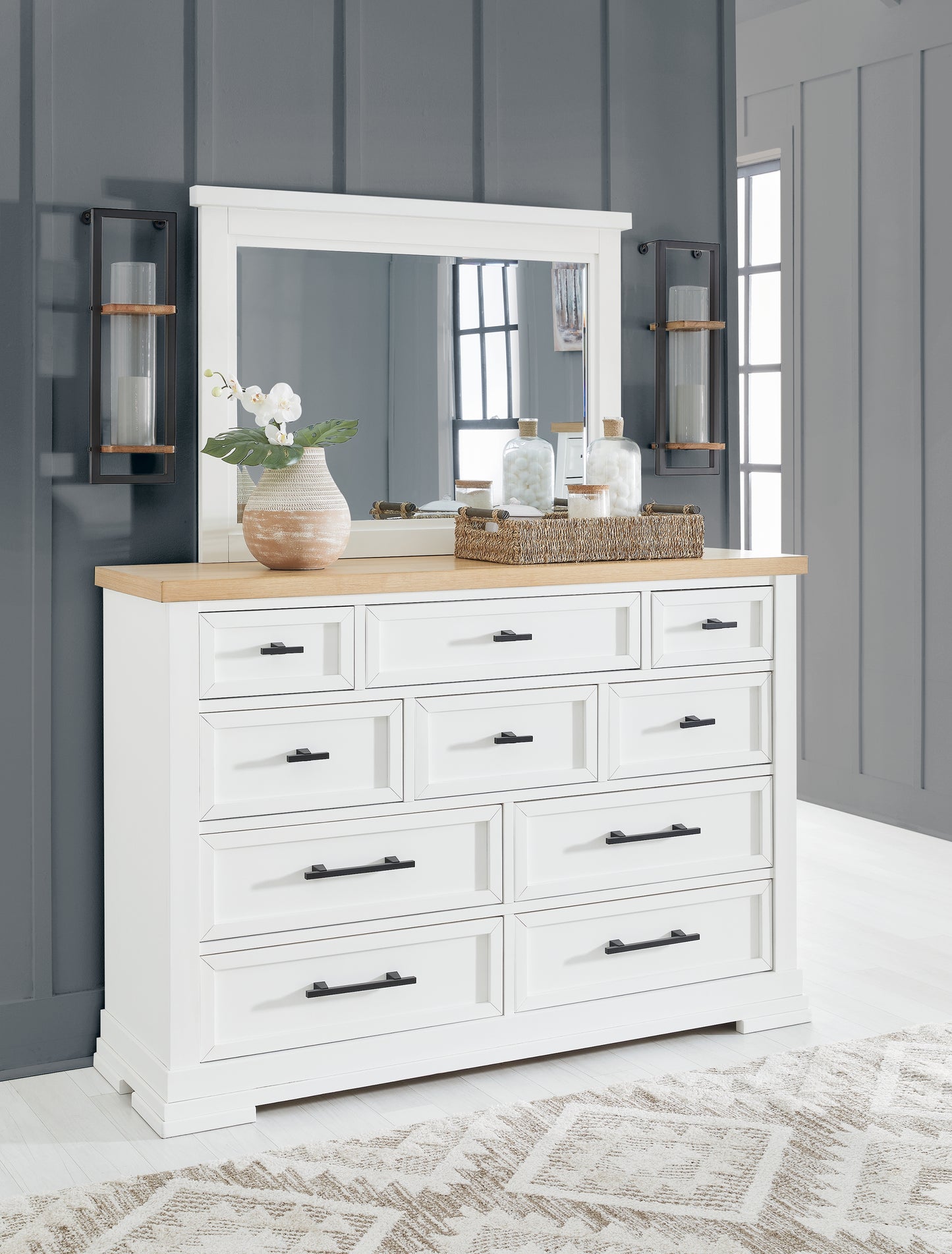 The Furniture Outlets - Ashley Furniture - Ashbryn Bedroom - Dresser and Mirror / White/Natural - B844B1