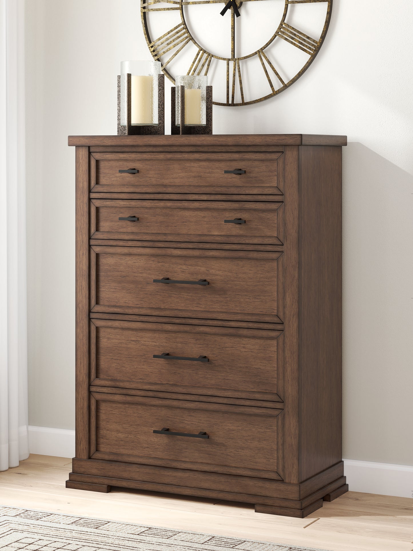 The Furniture Outlets - Ashley Furniture - Taffenbrook Bedroom - Five Drawer Chest / Medium Brown - B849-46