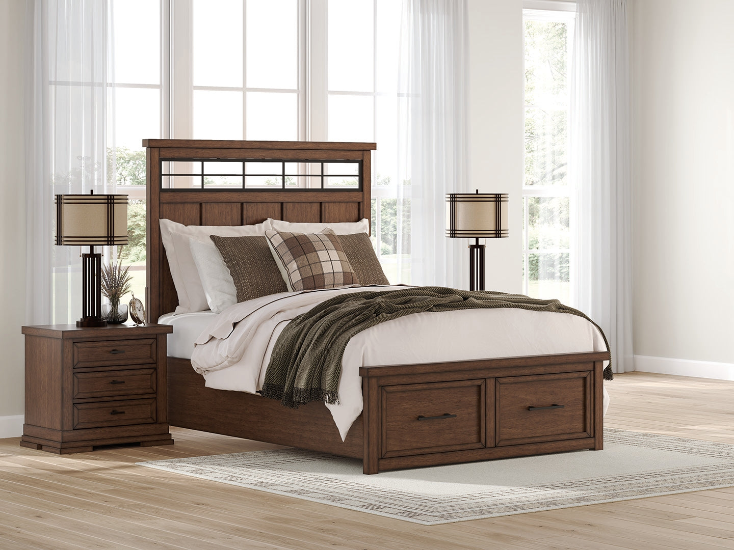 The Furniture Outlets - Ashley Furniture - Taffenbrook Bedroom - Queen Panel Storage Bed / Medium Brown - B849B2