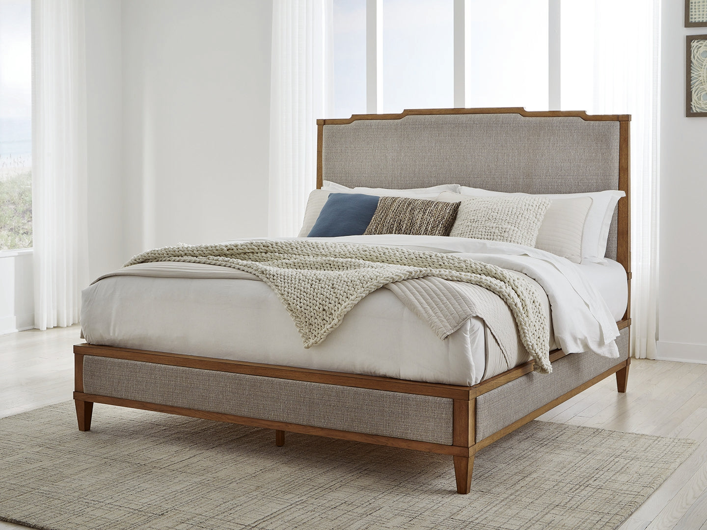 The Furniture Outlets - Ashley Furniture - Sharlance Bedroom - King Upholstered Panel Bed / Light Brown - B895B6