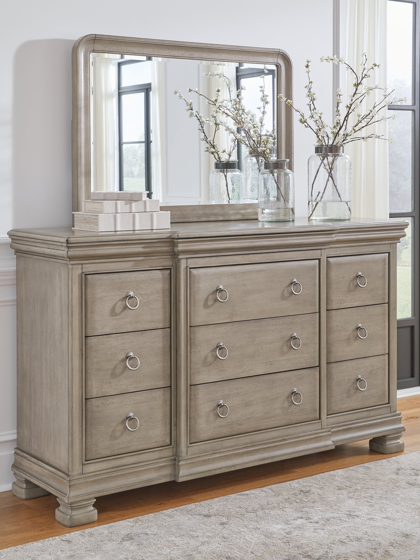 The Furniture Outlets - Ashley Furniture - Lexorne Bedroom - Dresser and Mirror / Gray - B924B1