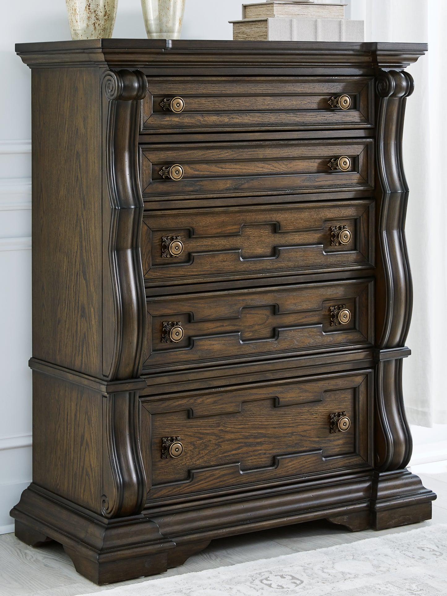 The Furniture Outlets - Ashley Furniture - Maylee Bedroom - Five Drawer Chest / Dark Brown - B947-46