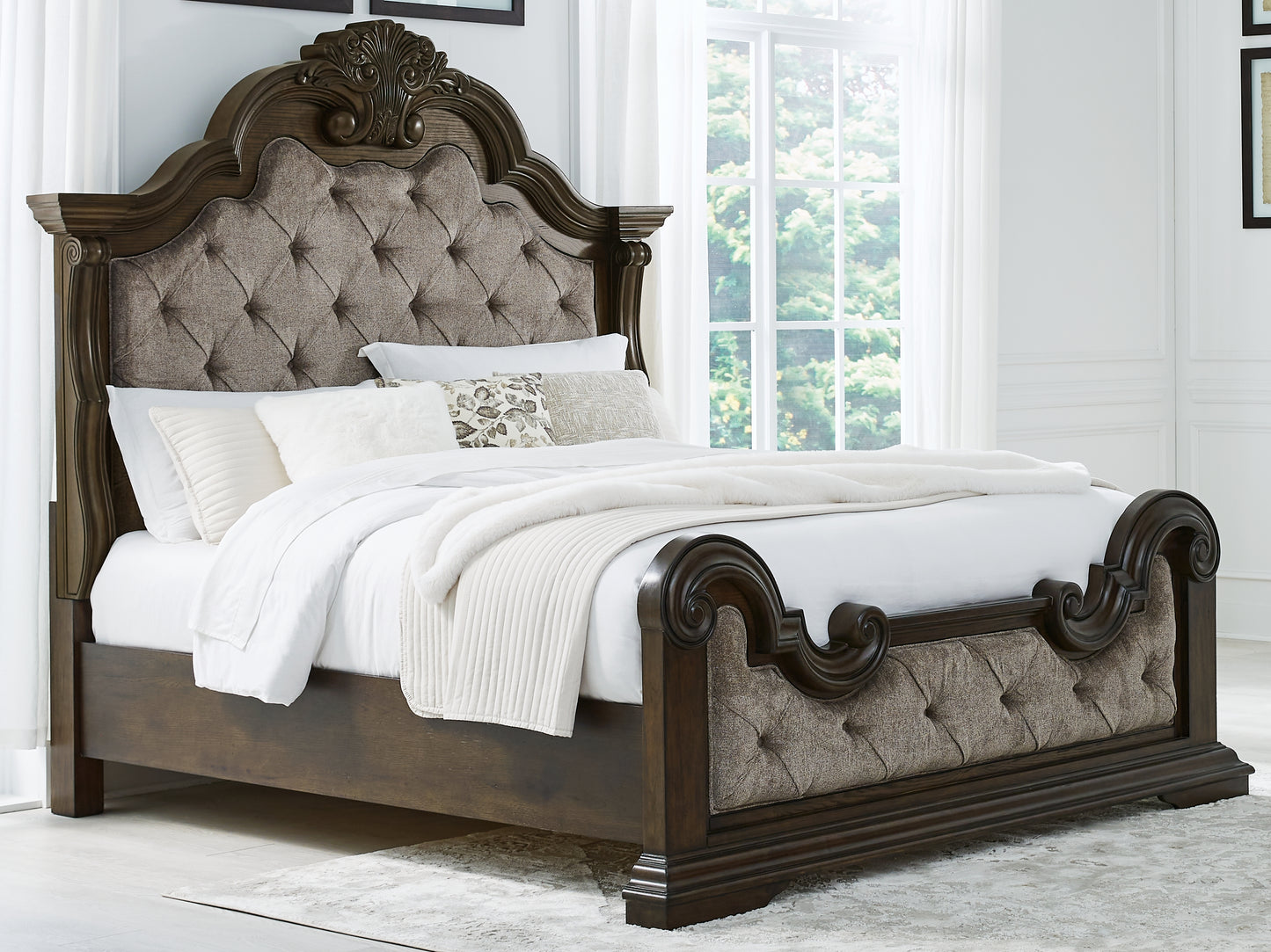 The Furniture Outlets - Ashley Furniture - Maylee Bedroom - King Upholstered Bed / Dark Brown - B947B4