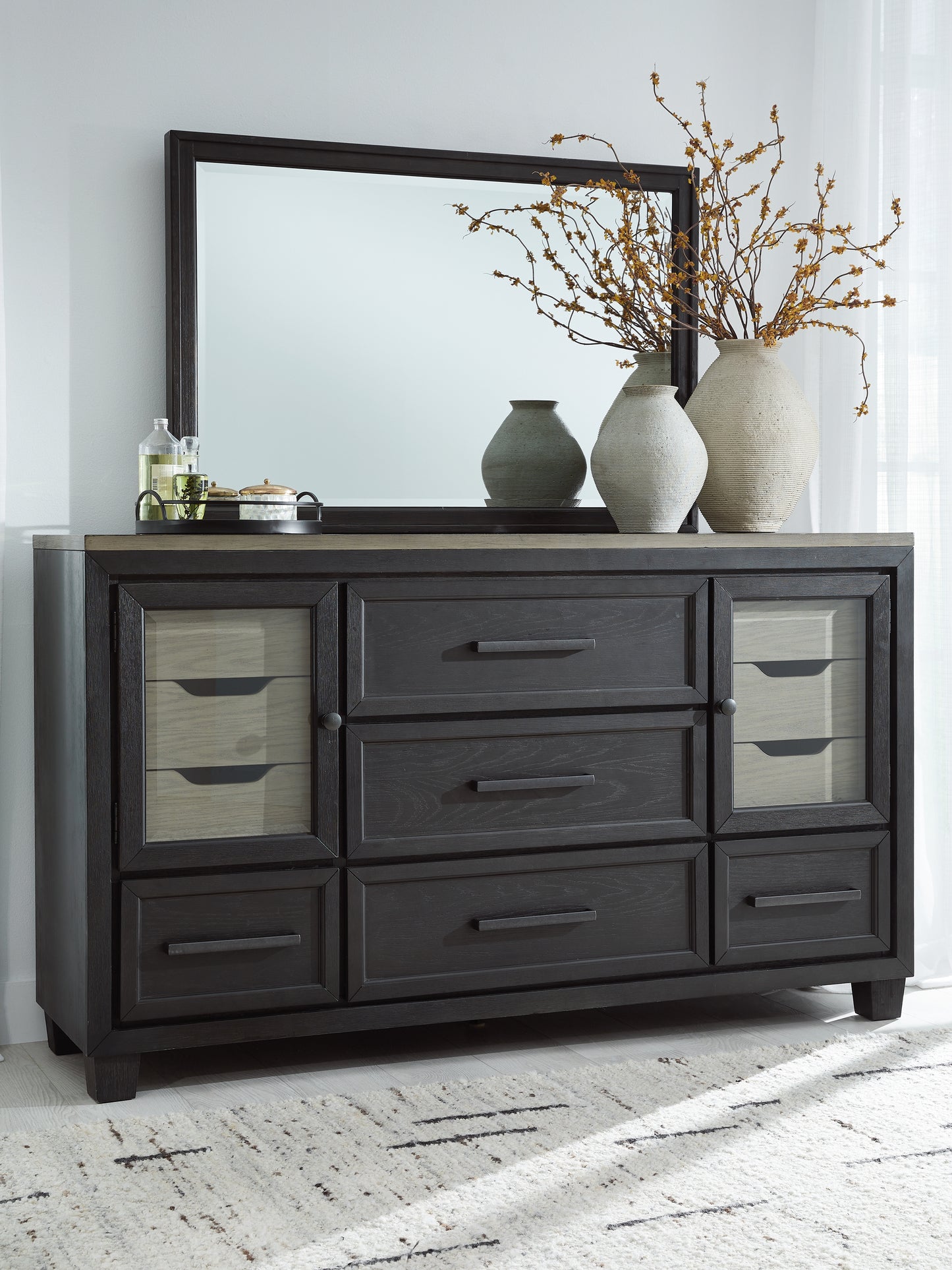 The Furniture Outlets - Ashley Furniture - Foyland Bedroom - Dresser and Mirror / Black/Brown - B989B1