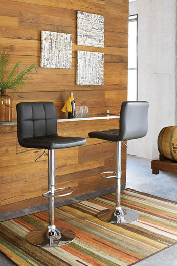 The Furniture Outlets - Ashley Furniture - Bellatier Dining Room - Adjustable Height Bar Stool (Set of 2) / Black/Chrome Finish - D120-130X2