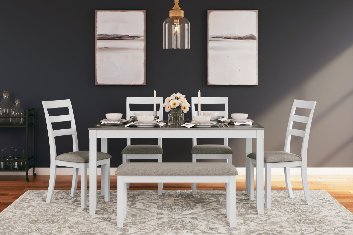 The Furniture Outlets - Ashley Furniture - Stonehollow Dining Room - RECT DRM Table Set (6/CN) / White/Gray - D382-325