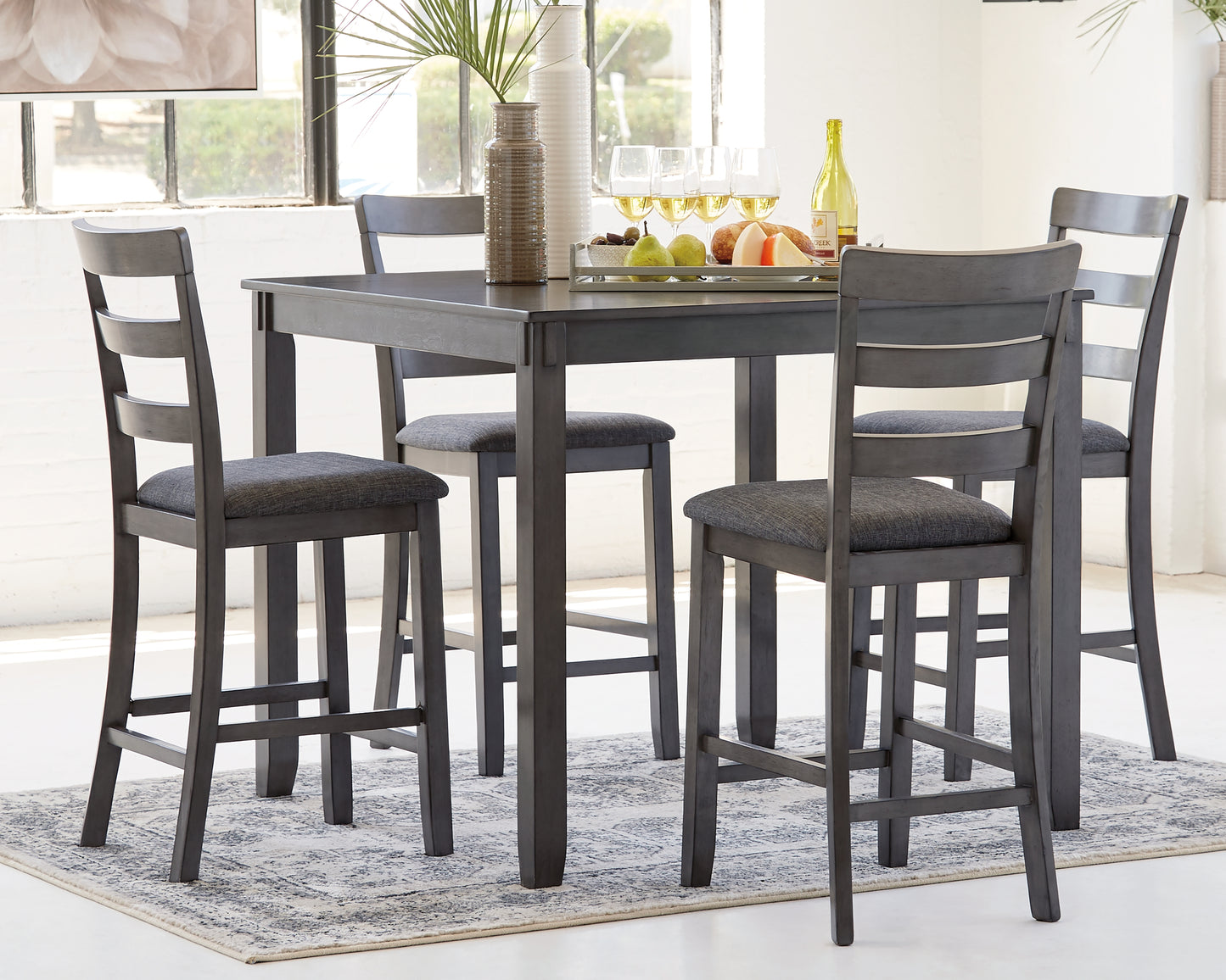The Furniture Outlets - Ashley Furniture - Bridson Dining Room - Square Counter TBL Set (5/CN) / Gray - D383-223