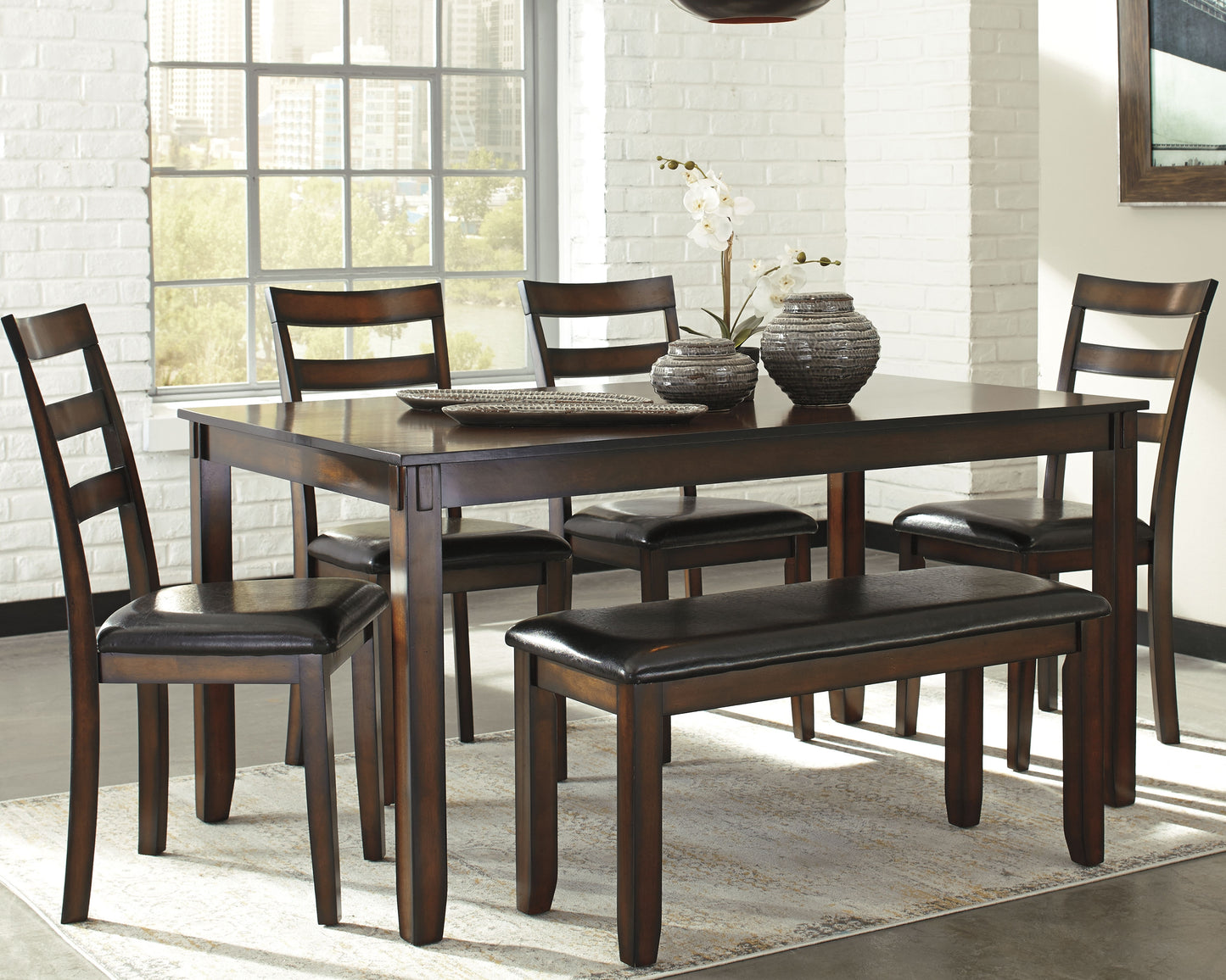 The Furniture Outlets - Ashley Furniture - Coviar Dining Room - Dining Room Table Set (6/CN) / Brown - D385-325
