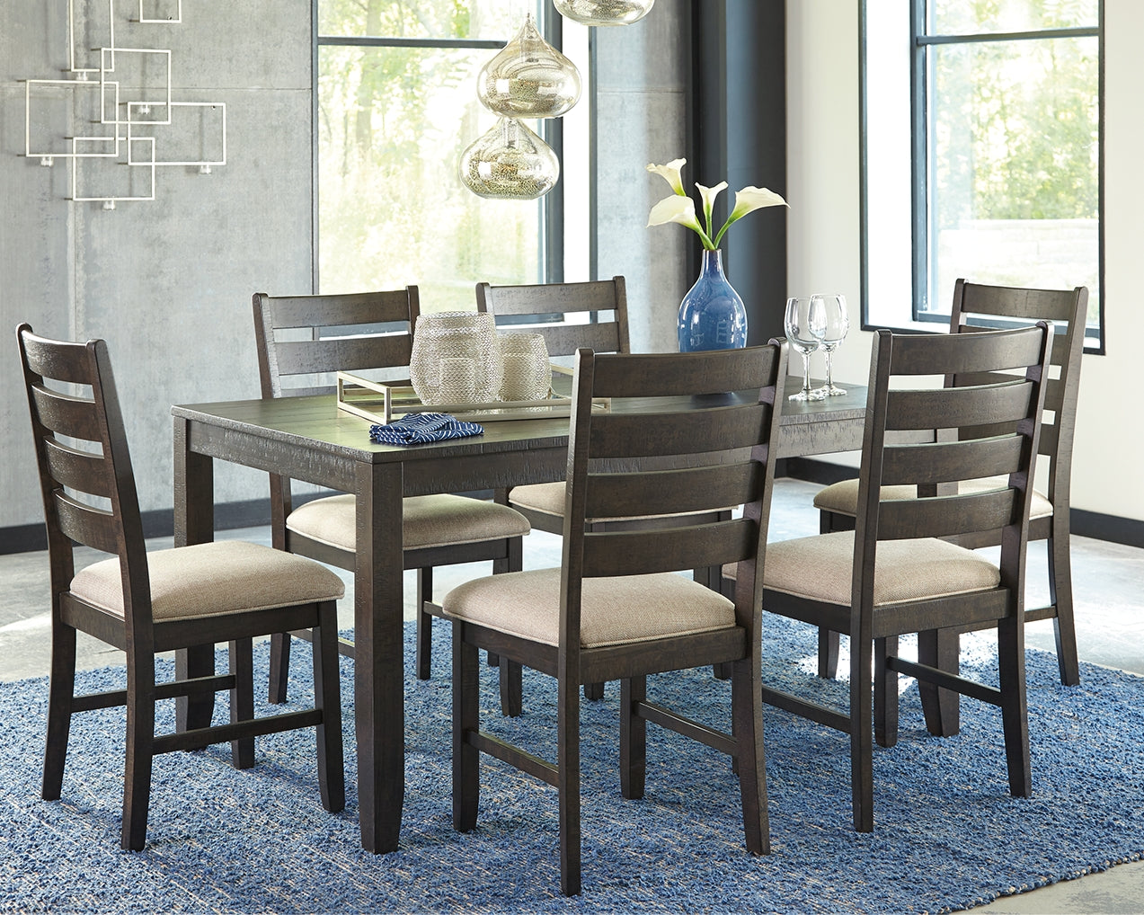 The Furniture Outlets - Ashley Furniture - Rokane Dining Room - Dining Room Table Set (7/CN) / Brown - D397-425
