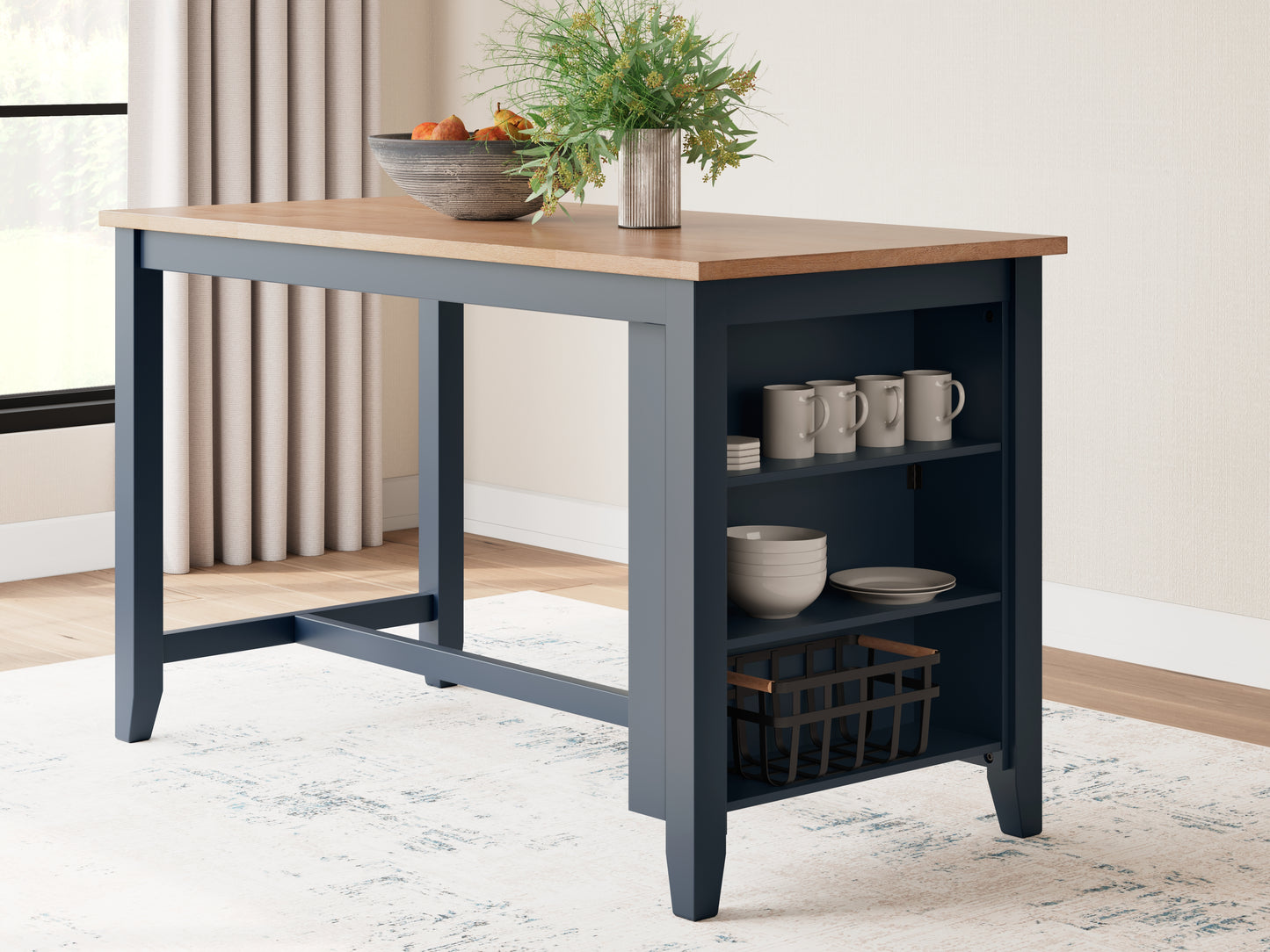 The Furniture Outlets - Ashley Furniture - Gesthaven Dining Room - RECT Dining Room Counter Table / Natural/Blue - D399-13