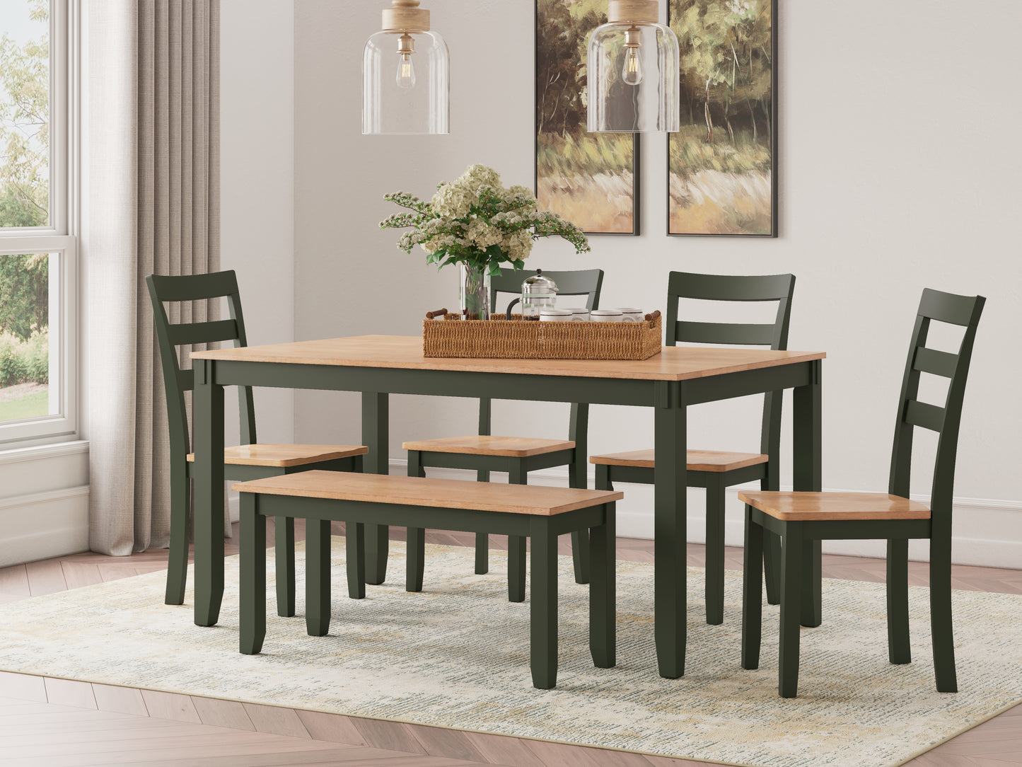 The Furniture Outlets - Ashley Furniture - Gesthaven Dining Room - Dining Room Table Set (6/CN) / Natural/Green - D401-325