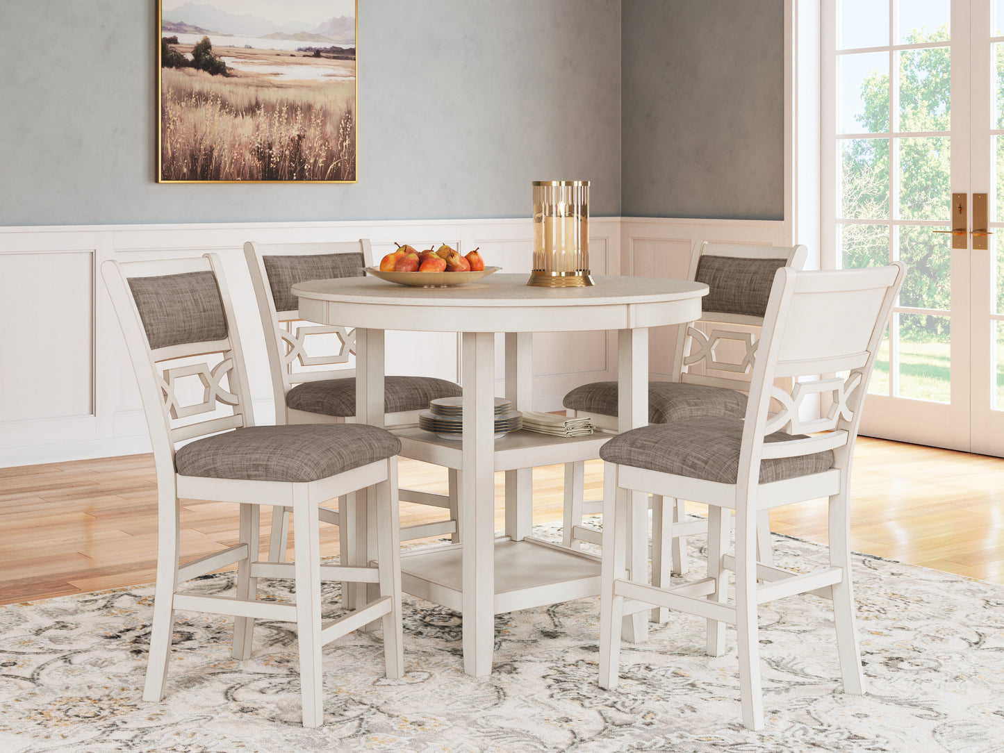 The Furniture Outlets - Ashley Furniture - Erinberg Dining Room - DRM Counter Table Set (5/CN) / Antique White - D423-223