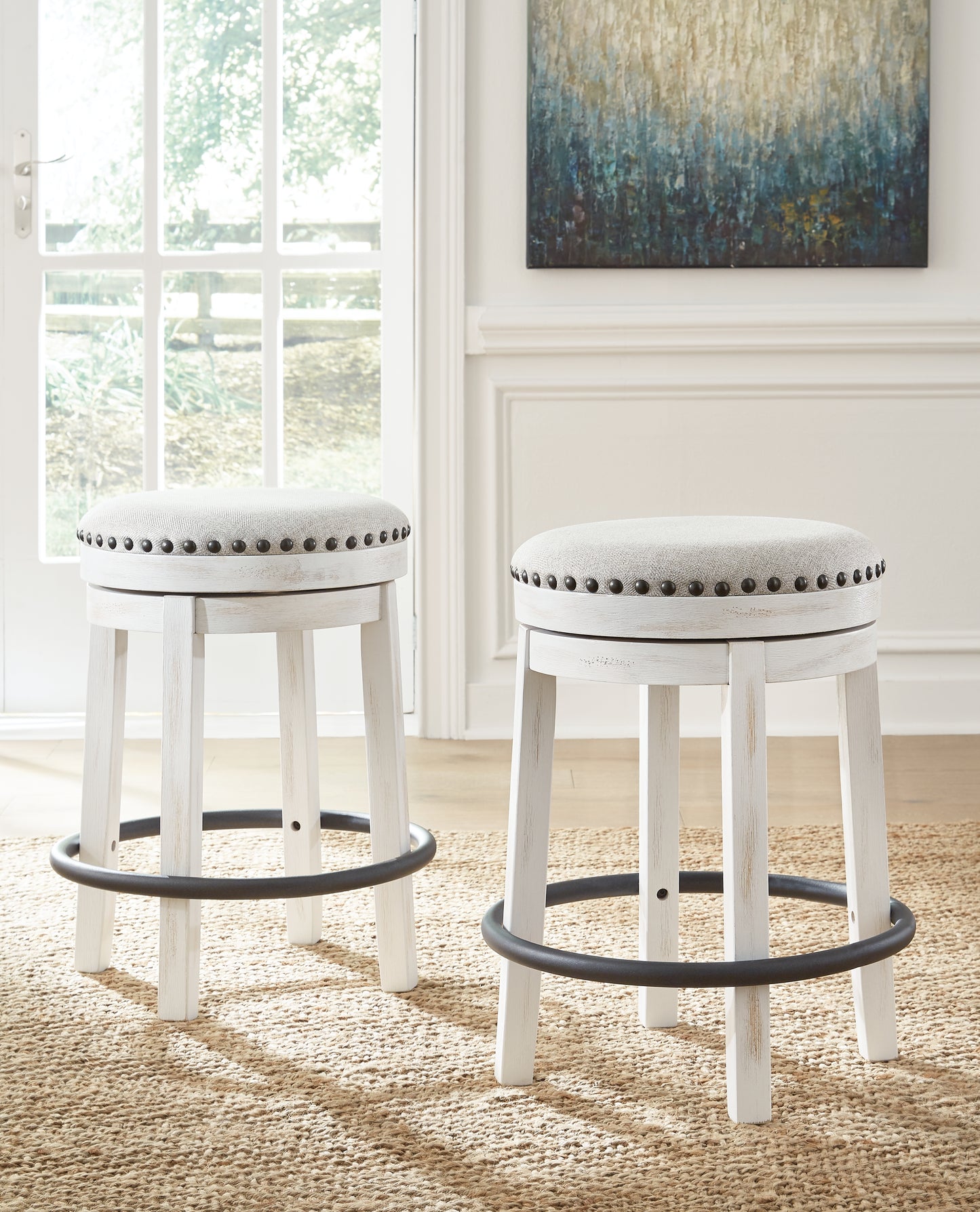 The Furniture Outlets - Ashley Furniture - Valebeck Dining Room - UPH Swivel Stool (1/CN) / White/Black - D546-324
