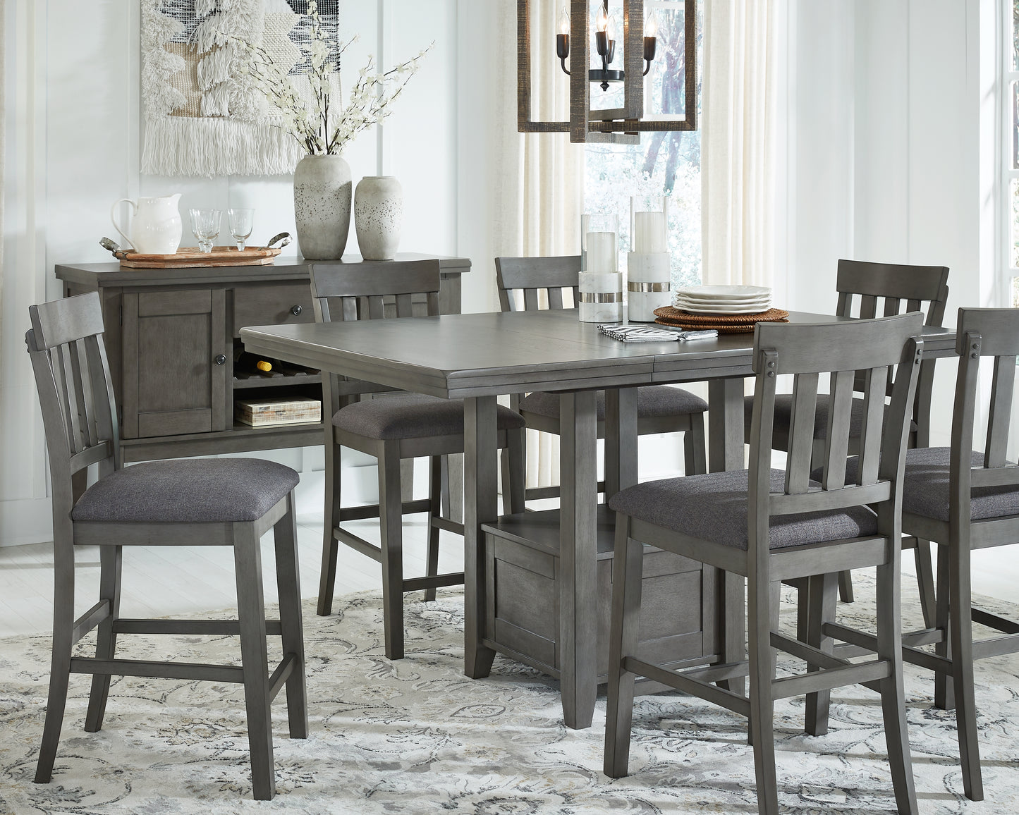 The Furniture Outlets - Ashley Furniture - Hallanden Dining Room - RECT DRM Counter EXT Table / Gray / 42"W x 60"D x 36"H - D589-42