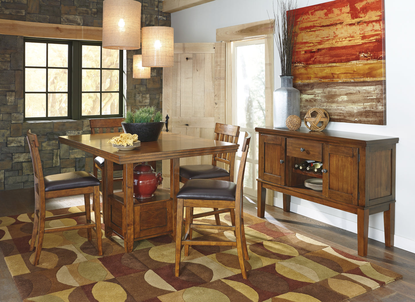 The Furniture Outlets - Ashley Furniture - Ralene Dining Room - RECT DRM Counter EXT Table / Medium Brown - D594-42