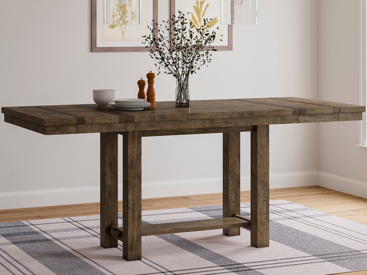 The Furniture Outlets - Ashley Furniture - Moriville Dining Room - RECT DRM Counter EXT Table / Grayish Brown - D631-32