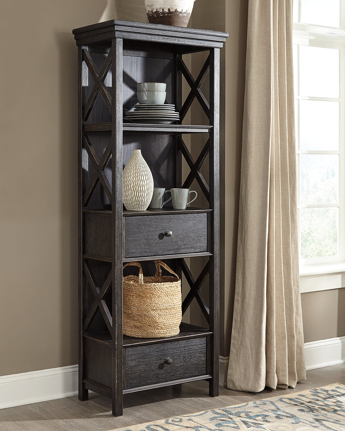 The Furniture Outlets - Ashley Furniture - Tyler Creek Dining Room - Display Cabinet / Black/Gray / 28"W x 16"D x 75"H - D736-76