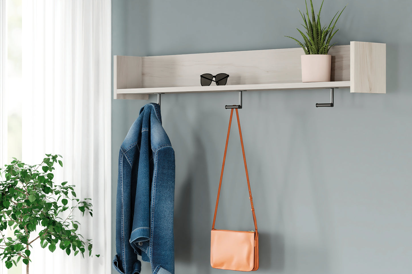 The Furniture Outlets - Ashley Furniture - Socalle Wall Decor - Wall Mounted Coat Rack w/Shelf / Light Natural - EA1864-151