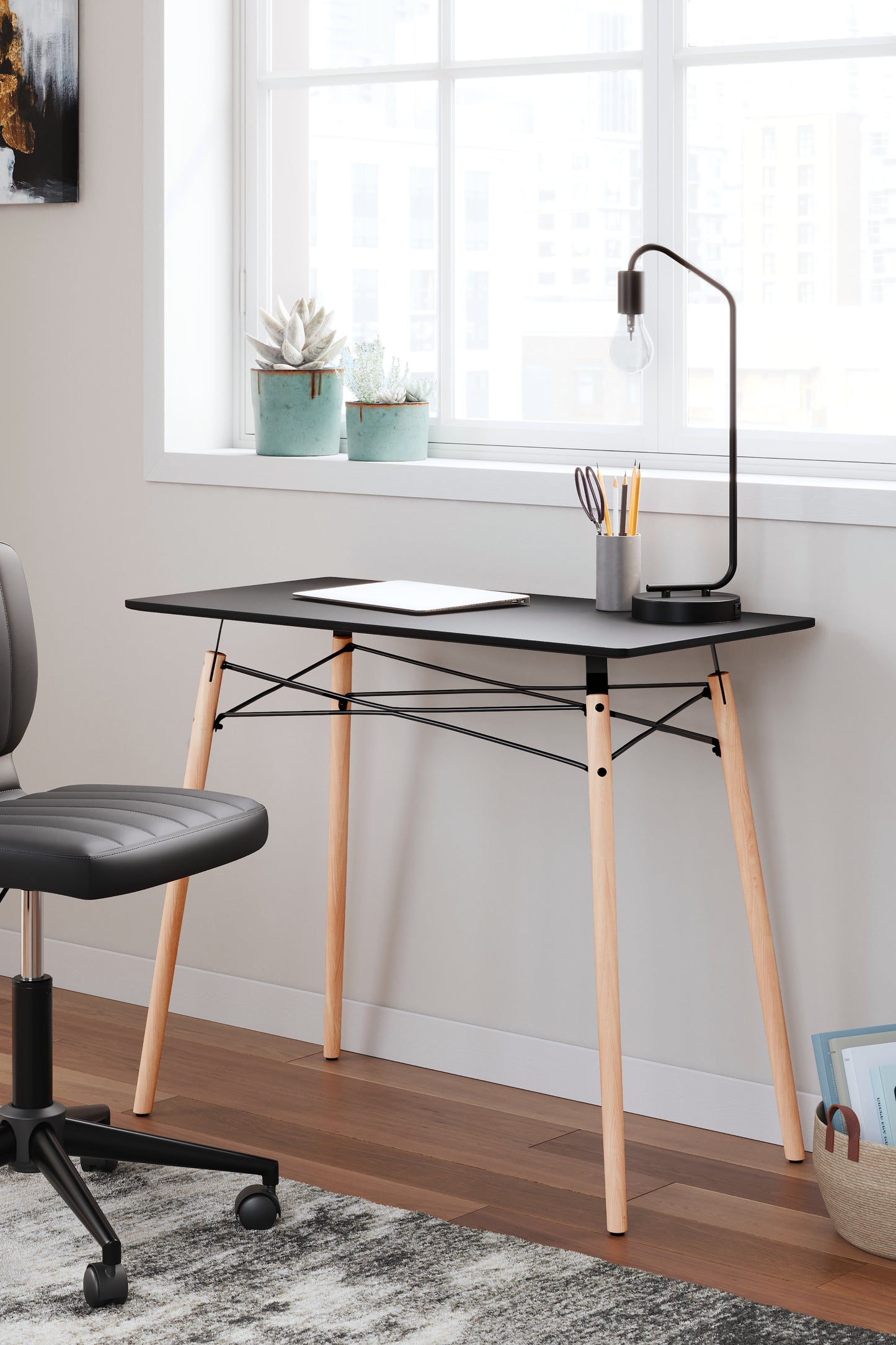 The Furniture Outlets - Ashley Furniture - Jaspeni Office Desk - Home Office Desk / Black/Natural - H020-10