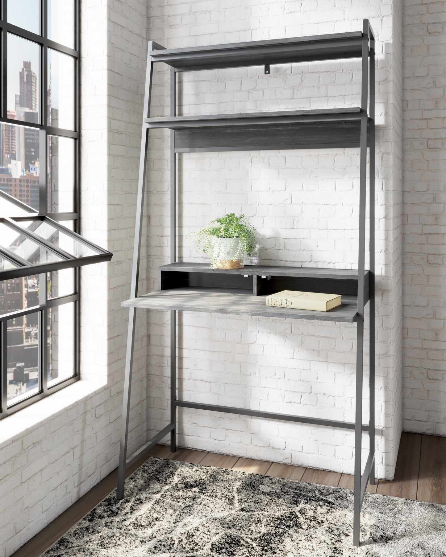 The Furniture Outlets - Ashley Furniture - Yarlow Office Desk - Home Office Desk and Shelf / Black - H215-27