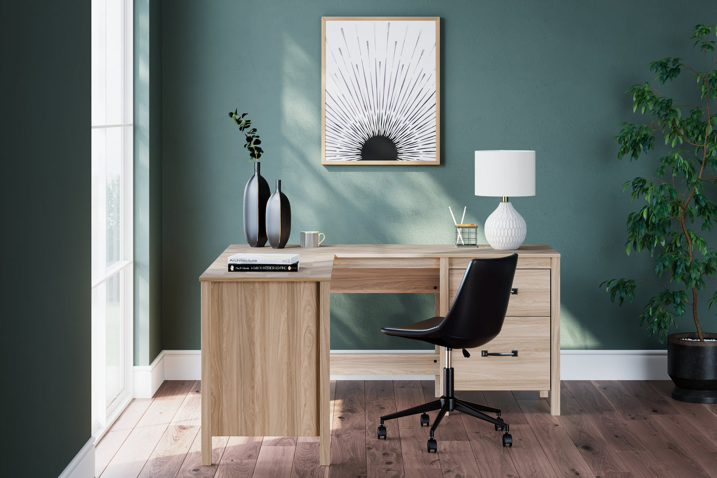 The Furniture Outlets - Ashley Furniture - Battelle Office Desk - 60" Home Office Desk with Return / Tan - H3929H1