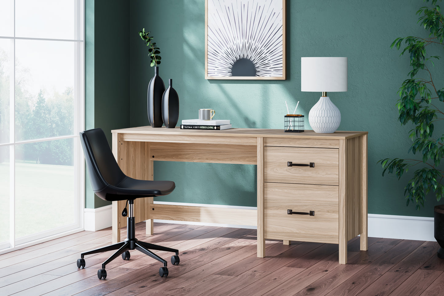The Furniture Outlets - Ashley Furniture - Battelle Office Desk - 60" Home Office Desk with Return / Tan - H3929H1