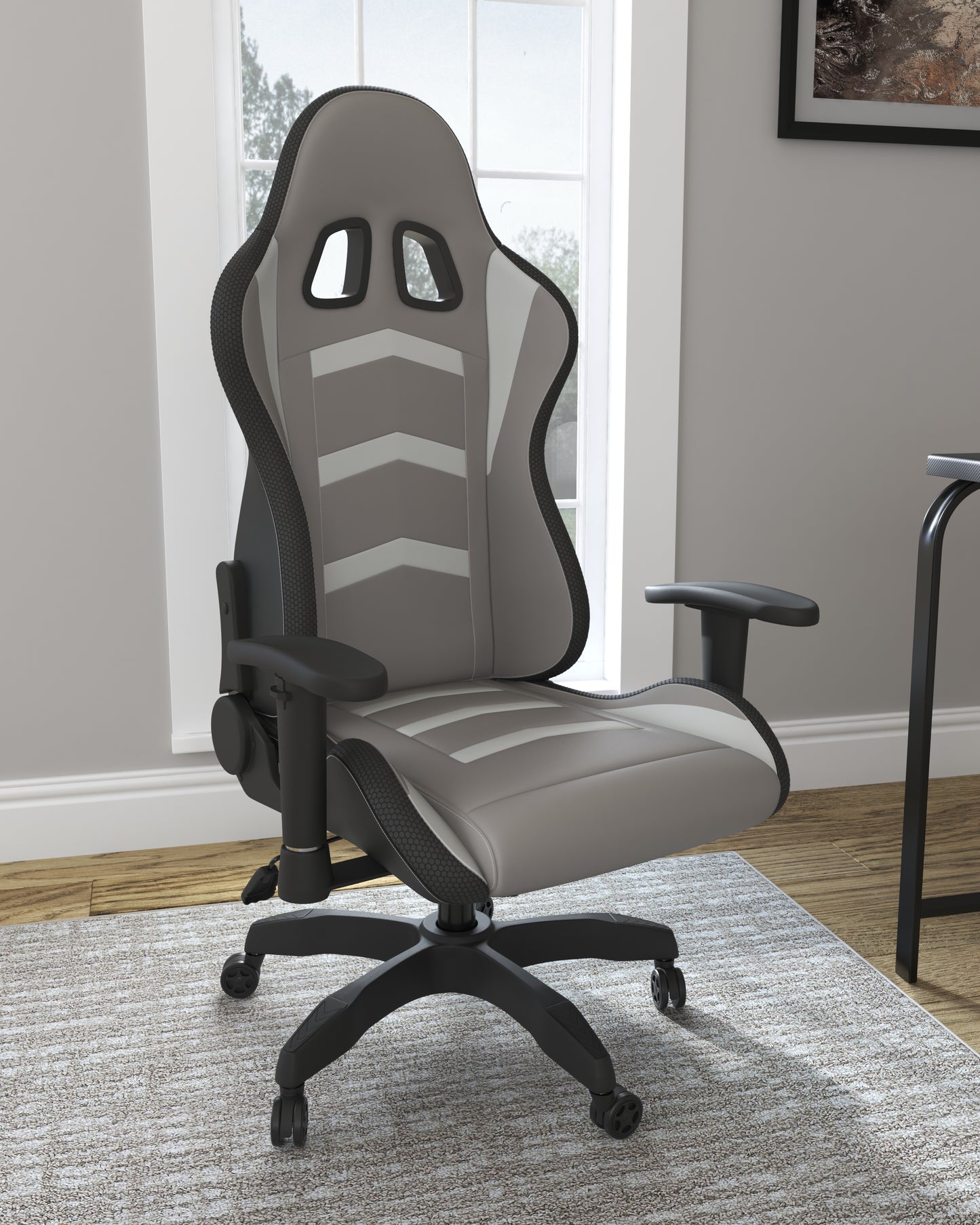 The Furniture Outlets - Ashley Furniture - Lynxtyn Desk Chair - Home Office Swivel Desk Chair / White/Gray - H400-08A