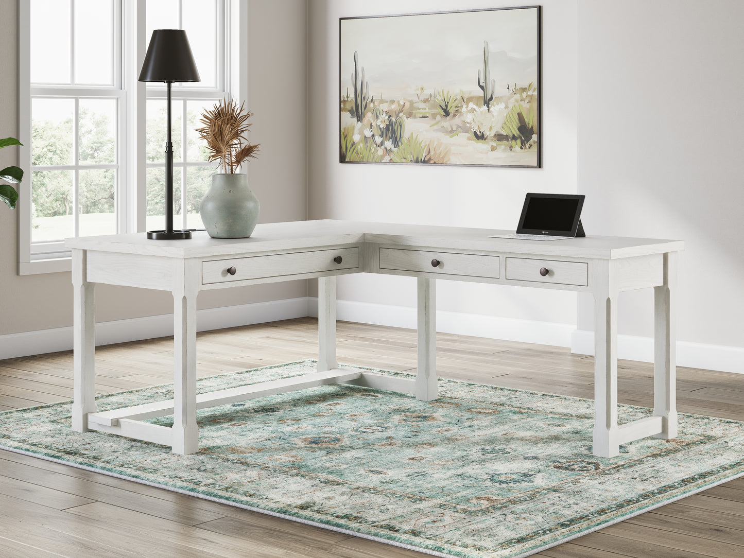 The Furniture Outlets - Ashley Furniture - Robbinsdale Office Desk - L-Shaped Home Office Desk / Antique White - H742H1