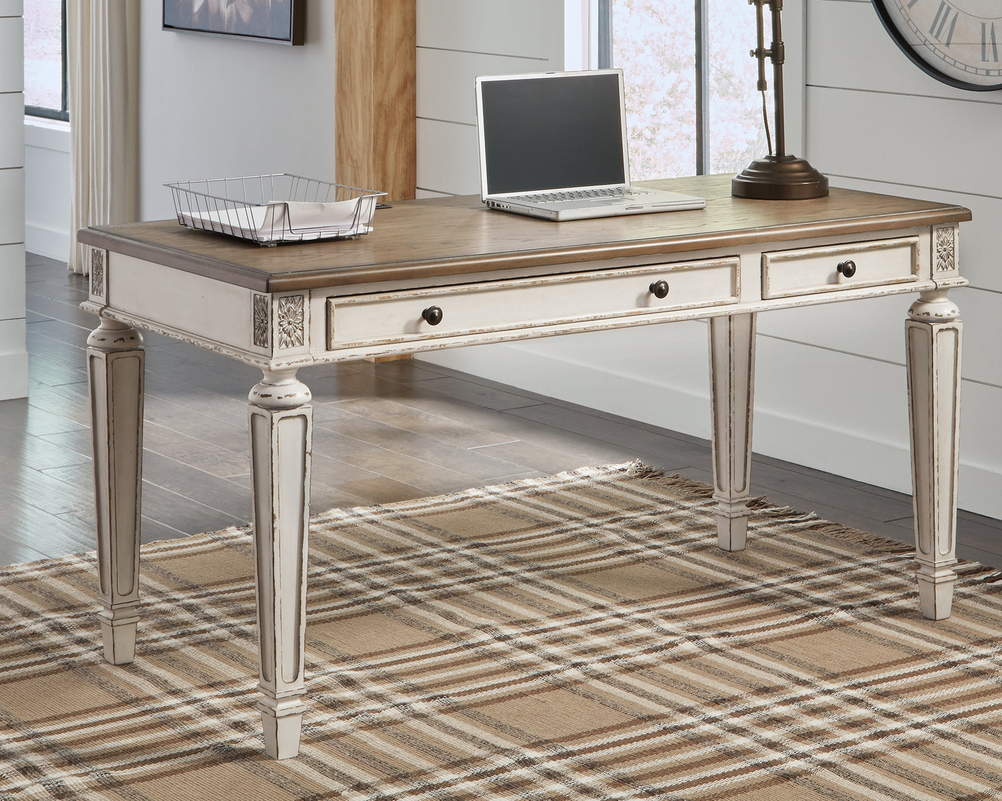The Furniture Outlets - Ashley Furniture - Realyn Office Desk - Home Office Desk / White/Brown - H743-34